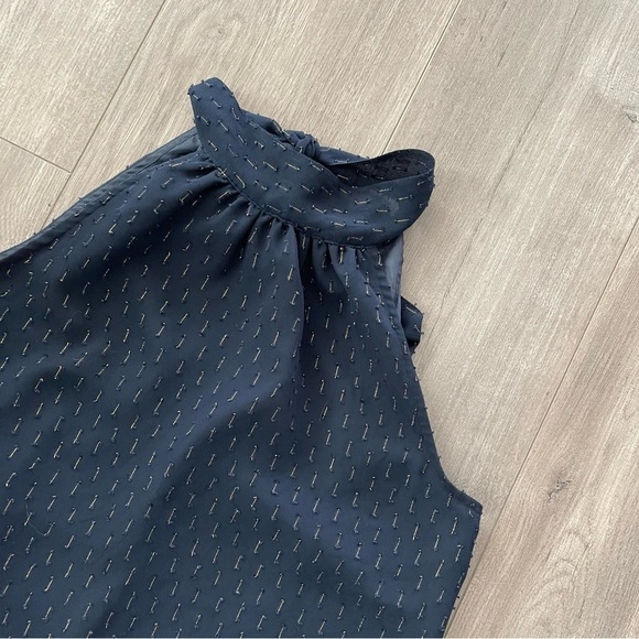 J. Crew Navy Gold Thread Tie Back Halter Sleeveless Blouse - Picture 3 of 8